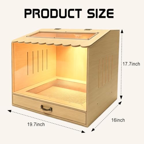 Wooden Chicken Brooder Box with Heating Lamp, 20x18x16 Inch Brooder Box with Mesh Bottom Drawer for Waste Collection for Ducks, Chicks, Hamsters, Lizards