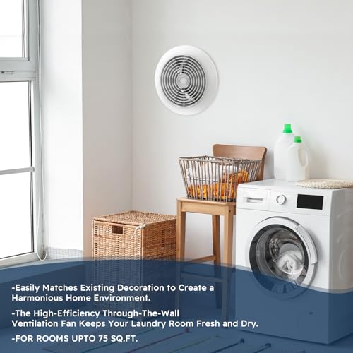 Quini 6-Inch 512M Through Wall Exhaust Fan, 80 CFM 4.0 Sones, Bathroom Wall Exhaust Fan, Kitchen Ventilation Fan, 6-inch Diameter Vent, Retractable Duct, One-Year Warranty