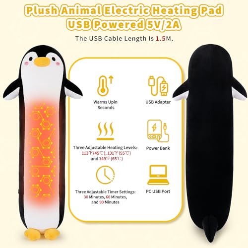 Penguin Plush USB Heating Pad for Girls Period Cramps Menstrual | 20” Black Penguin Heated Plush Stuffed Animals, Portable Indoor Outdoor Use, Electric Plush Heating Pad for Women Mom Gifts - color: Black Penguin Heating Pads