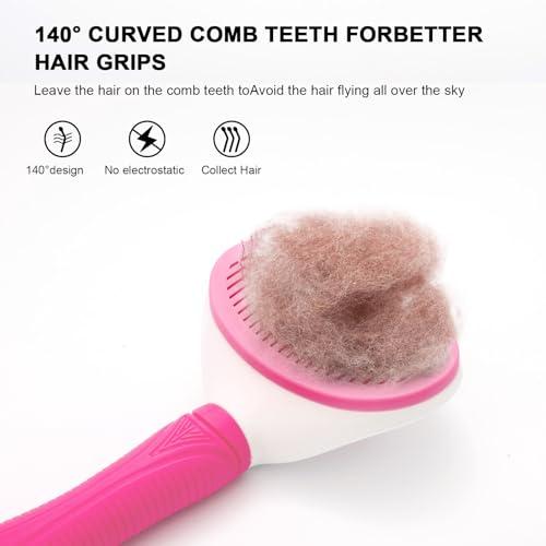 Aogeili Self-Clean Slicker Brush, Deshedding Comb for Dogs Cats Rabbits | One-Click Release Removes Loose Undercoat, Mats & Tangles, for Long & Short Hair Shedding Pets - color: Pink