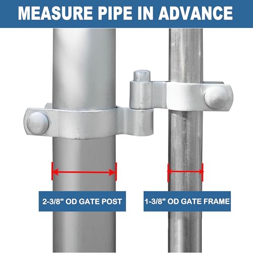 2 Pack 1-3/8" x 2-3/8" Chain Link Fence Gate Hinge Kit, Galvanized Steel Gate Hinges, Heavy Duty with 2 PCS 1-3/8" Frame Hinge and 2 PCS 2-3/8" Post Hinge, Bolts & Nuts Included - size: 1-3/8" x 2-3/8"
