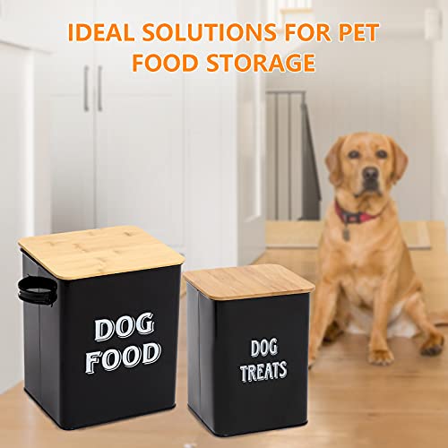 Dog Food Storage Container Farmhouse Pet Food Treats Bin with Lid and Scoop, Perfect Sturdy Canister Tins for Kitchen Countertop, Shelf, Great Gift for Pet Owners - Dog Food - Black - color: Dog Wood Black