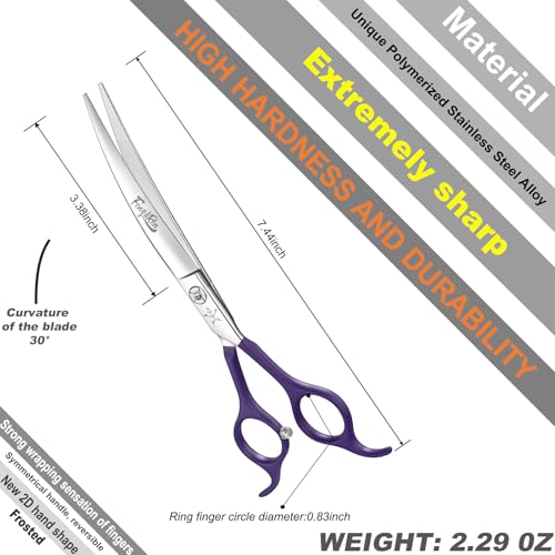 High-end Professional Dog Grooming Curved Scissors Pet Curved Shears 7 Inches Extremely Very Sharp Made Of Stainless Steel Alloy By Hand For Dog Cat Groomer - color: 7inch Curved Shears