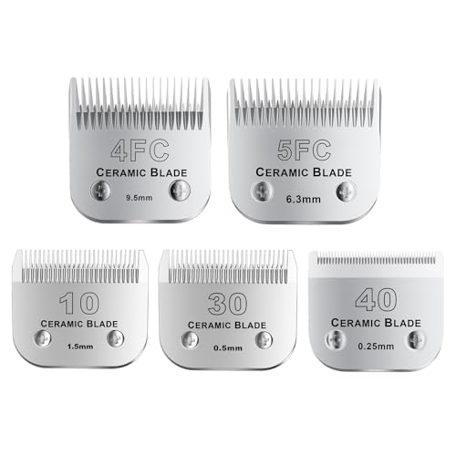 10Blades Dog Grooming Replacement Blades Compatible with Andis Pet Clipper/Oster A5/Wahl KM Series Dog Clipper,Ceramic Blade & Stainless Steel Blade (#10+30+40+4FC+5FC) 5Pack - color: Silvery-11