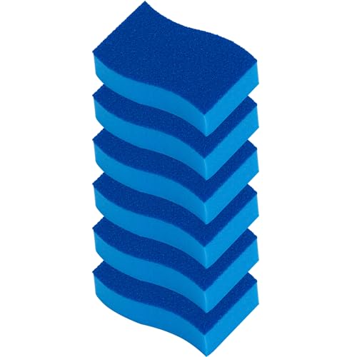 Elitra Essentials Scrubber Sponge, Non-Scratch Hydrophilic Foam Technology - Odor Resistant, Curved Grip, Dual-Sided Foam & Acrylic Grain Surface, Made in USA (Pack of 6) | Non-Scratch Hydrophilic Foam Technology - Curved Grip, Dual-Sided Foam & Acrylic G