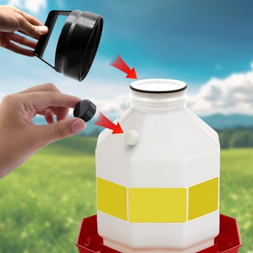 Plastic Poultry Waterer Replacement Parts Kit | 10 Caps & 4 O-Rings, Compatible with Miller, Little Giant PPF & Farm-Tuff 3/5/7 Gallon Poultry Founts (Black & White) - color: Black & White