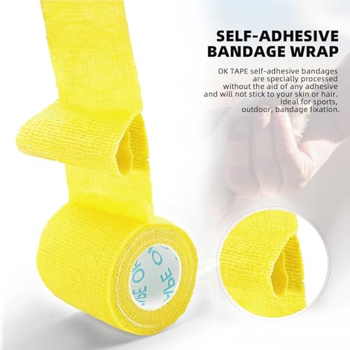 OK TAPE Self Adherent Cohesive Bandages Wrap 24Packs 2" x 5 Yards | Non-Woven Self Adhesive Athletic Sports Wrap Tape Vet Wrap Bandages Tape for Thumb Finger Wrist Ankle (Mix) - color: Mix, size: 2 In x 5 Yards