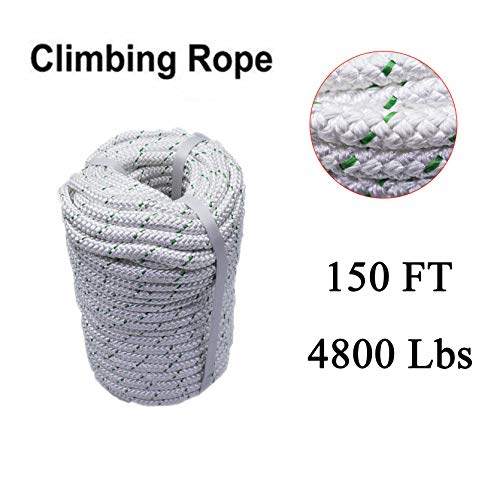 3/7 Inch x 150 Feet 4800Lbs Double Braid Polyester Rope Breaking Strength Strong Pulling Rope - color: White & Green, size: 3/7in x 150 ft