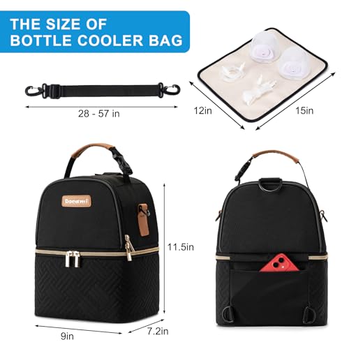 Breastmilk Cooler Bag with Ice Pack & Mat Fit 6 Bottles Up to 9 Ounce, Breast Milk Pump Cooler Bag for Moms Daycare,Work&Travel, Black - color: black
