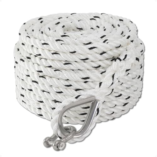 Five Oceans Anchor Line 5/16" x 75' - Anchor Rope Line, Marine Premium 3-Strand White Nylon Boat Anchor Rope - Stainless Steel Thimble and Shackle, Ideal for Mooring Anchoring Towing - FO4566-C75 - style: 5/16 inch x 75 ft