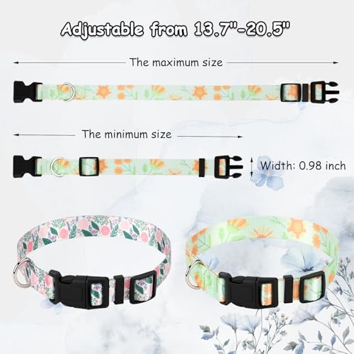 2 Pack Goat Collars with Bells, Floral Adjustable Nylon Collar Set | Adjustable Nylon Collar & Sheep Grazing Copper Bells for Small Farm Animal Sheep Calf Cow Accessories(13.7"-20.5") - color: Light Green Print+ Pink Rose
