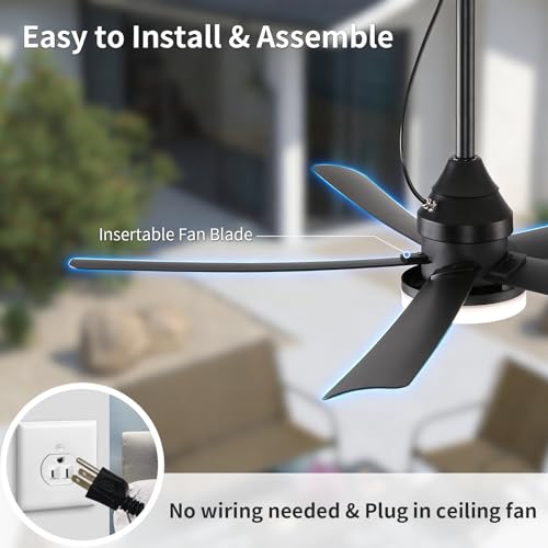 AHAWILL 42" Waterproof Outdoor Ceiling Fan with Light,Hook Hanging | Plug-in,3CCT Dimmable Light,6 Speeds,Remote Control,Reversible DC Motor,Hanging Outdoor Gazebo Fan for Patio,Porch,Pergola