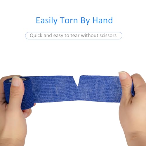 24Pcs Self Adherent Cohesive Bandages Wrap Self Adhesive 2 in Blue | Self Adherent Bandages Wrap First Aid Self Adhesive Bandage Elastic Sports Athletic Tape Wrist Ankle Pet Vet Wrap Grip Cover - color: Blue, size: 24Pcs