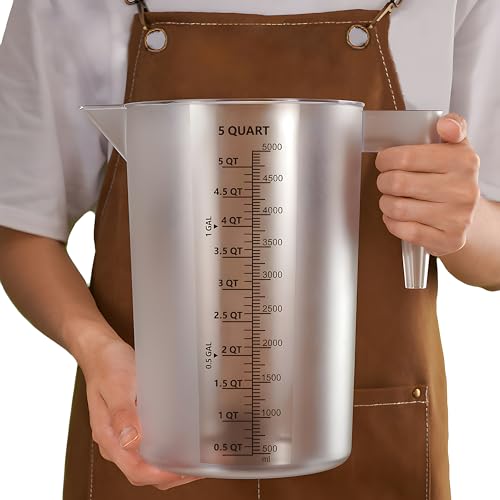 1 Gallon / 5 Quart / 5000 ml Large Plastic Measuring Pitcher with Handle, Clear Heavy Duty Mixing Pitcher with mL/QT/GAL Markings for Garden, Pool Chemicals, Motor Oil & Kitchen - size: 160 fl oz