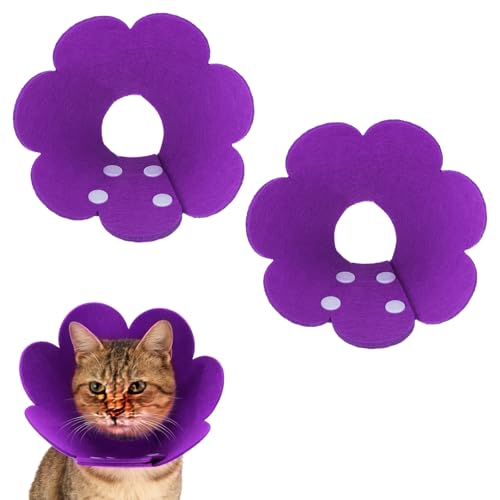 Felt Cat Recovery Collar, Cute Flower Cat Recovery Collar Adjustable Recovery Cones (2Pcs, S 6.3-7.5inch, Purple) for Small Dogs Kittens Cats - color: Purple, size: S（1-2.5 KG/2.2-5.5 lb）