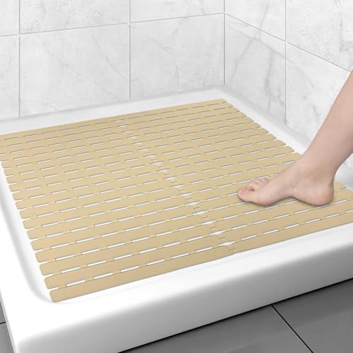MBOSS Bathtub Mat Non Slip,Super Soft Bath Mat for Tub 24 X 24 Inch,Shower Mat with Suction Cups and Drain Holes,Non Slip Bathtub Mat for Elderly Bathroom - color: Brown