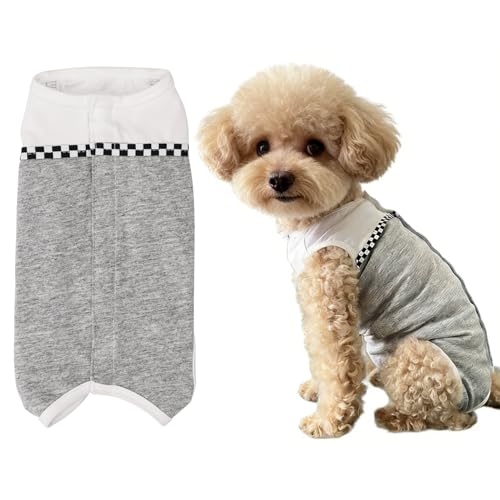 Dog Surgical Suit - Recovery Onesie for Dogs After Surgery, Spayed Female/Male Puppy, Breathable Anti-Lick Clothes, Alternative to Cone(Grey and White-XXS) - color: grey and white, size: XX-Small