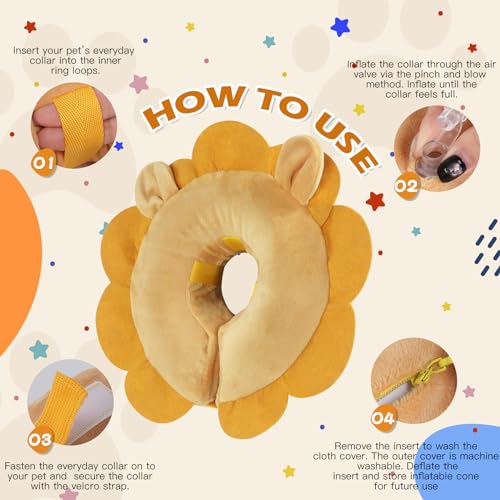 IEUUMLER Inflatable Recovery Dog Collar, Protective Donut Cone, Adjustable Soft Collar for Dog and Cat After Surgery Prevent from Biting & Scratching EU002 - Brown Lion M - color: Brown Lion, size: Medium (Neck:8''-10'')