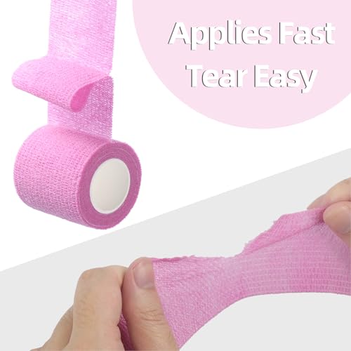 IndigoCase 6 Pack Self Adhesive Bandage Wrap 2 Inch x 5 yd Elastic Tape | Pink Color Elastic Bandage Wrap, Vet Wrap, Small Bandage for Kids, Fingertip, Wrist, Dog, Pets - color: Pink, size: 2 Inch - 6 Pack