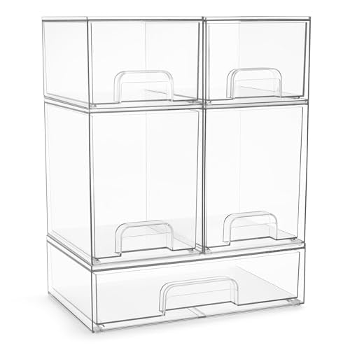Sorbus Clear Stackable Storage Drawers (5 Pack, Complete Set) | Acrylic containers with pull-out bins keep cosmetics, brushes and daily items sorted on bathroom counters or in cabinets. - size: 5 Pack, Complete Set