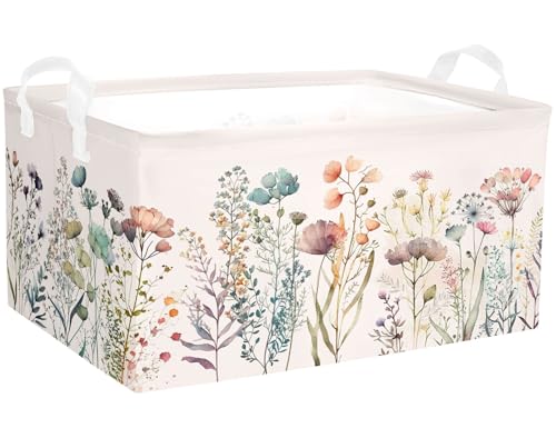 Wild Flowers Shelf Basket Floral Baby Shower Basket for Kids Girls Room Rectangle Clothes Toys Cube Storage Basket (Flowers) - color: Wild flower