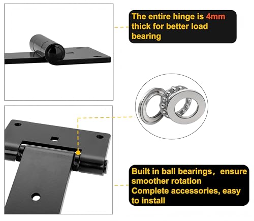 12 Inch Heavy Duty T Strap Hinges (2-Pcs), 4mm Thickened Solid Steel | Black Tee Hinges With Screws,180° Open,Rustproof for Outdoor Wooden Fence Gates, Shed,Barn Door & Farm Gate Hardware (Patent) - size: Middle