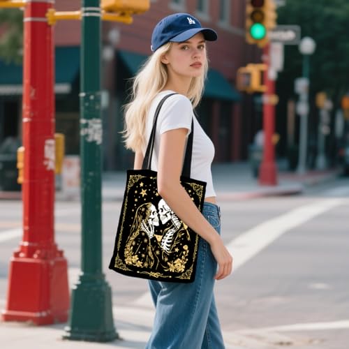 Aesthetic Canvas Tote Bag for Women - with Magnetic Snap Closure & Zipper Inner Pocket Reusable Totes Bag - color: Skeleton