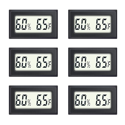 6 Pack Mini Indoor Temperature Humidity Meter Gauge Thermometer Hygrometer | LCD Display Fahrenheit (℉) for Humidors Greenhouse Garden Cellar Jars Closet