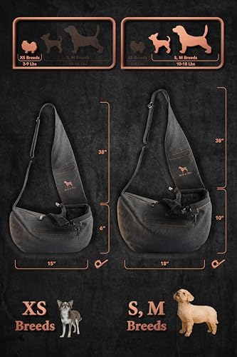 Noah & Paw Dog Sling Carrier for Small Dogs 3-10lb, Dog Sling for Small Dogs and Cats, Dog Carrier with Adjustable Padded Strap, Vegan Denim Lined with Fur, 3X Safety Features, Machine Washable - color: Black, size: 15.0"L x 6.0"W x 5.5"H