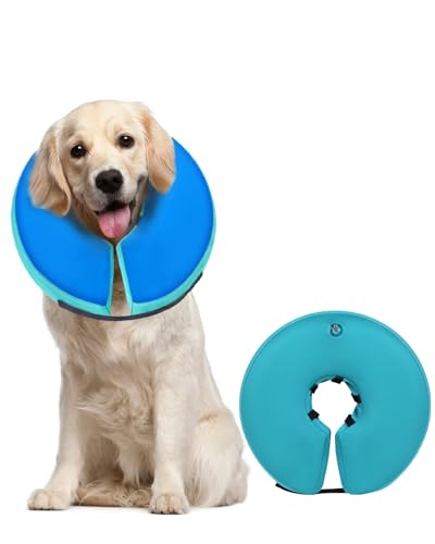 MIDOG Inflatable Dog Cone, Donut Recovery Collar After Surgery, Large+ | Soft inflatable donut e-collar; stops licking after surgery; pet eats & sees normally; neck 11-14 in (L+); not for chewers - color: GreenBlue, size: Large+ (Neck:11"-14")