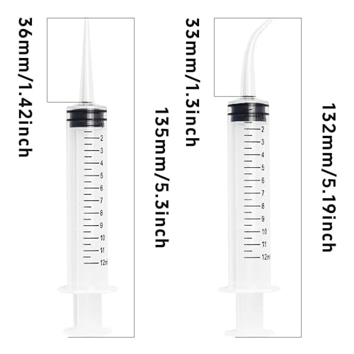 10Pcs 12cc/ml Dental Irrigation Syringes, Curved and Straight Tip, Oral Care Syringe with Measurement Scale for Wisdom Teeth, Tonsil Stones, Mouthwash Cleaning, Pet Feeding, Precision Dispensing