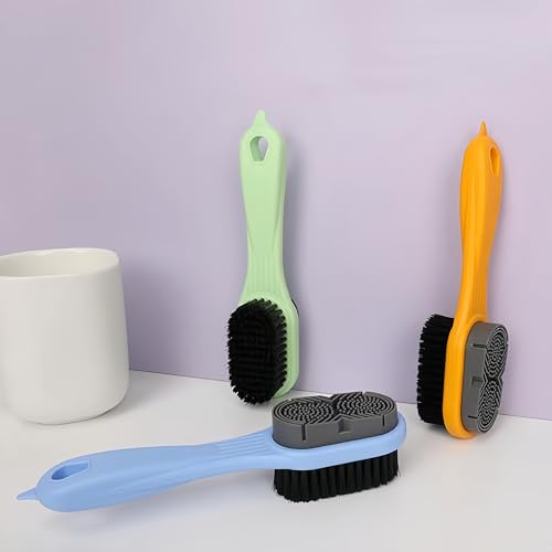 Cleaning Shoe Brushes Double-Sided Shoe Brush for Cleaning Soft bristled Silicone Brush Shoe Cleaner Brush Shoe Scrubbing Brush Multifunctional Long Handle Shoe Brush Scrub-2 Pack