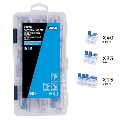 Ideal Electrical in-Sure 12 AWG Lever Connector Kit, 90 pc | Wiring connectors kit 2-, 3-, 5-port levercConnectors, locking wire connectors with durable hard case - size: 90 pc 12 AWG