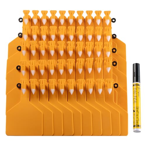 Blank One-Piece Cattle Ear Tags 50Pcs Large Size TPU Z Tags Ear Tags&Marker Pen for Livestock Identification Suitable for Cow,Sheep,Goat,Pig (Orange) - color: Orange