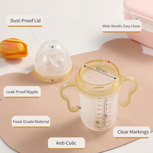 Kair Anti-Colic Baby Bottle Set Medium Flow 8oz for 6-9M L Nipple | 30° Twist Lock, Silicone Skin-Like Nipple for Newborn, with Cleaning Kit, 2 Pacifiers & Gravity Straw, New Parents Gift Box