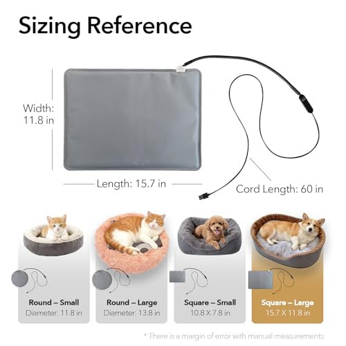 USB Pet Heating Pad – Turns Any Pet Bed Heated (Use Inside Bed), 5V/2A Required, 5-Temp & Timer, 140°F Auto Shut-Off, Waterproof Warmer for Cats/Dogs, Power Bank/Wall Powered (12"x16") - size: 12"x16"