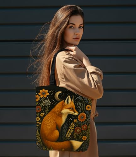 Vintage Botanical Animal Canvas Tote Bag for Women, Aesthetic Floral Animal Reusable Shoulder Bag for Shopping - color: 23