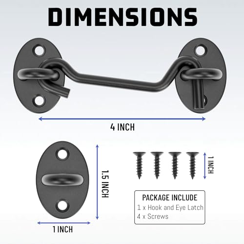 4" Hook and Eye Latch 1 Pack, Privacy Eye Hook Latch, Door Hook Lock, 1Pack | for Indoor Outdoor Slide/Barn/Shed/Door, Window, Fences Cabinet, Barn Door Latch - size: 4 Inch