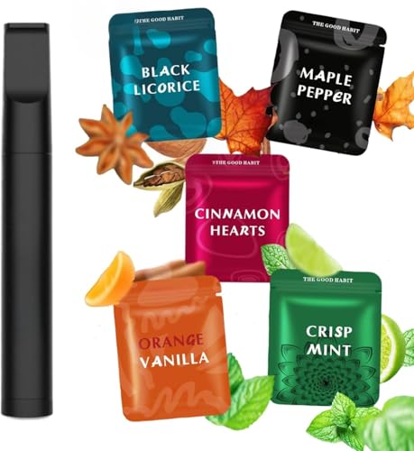 Replace Bad Habit Flavored Air Device with 15pcs Refillable Cores in 5 Flavors, Habit Support Refreshing Device for Stress Relief Sensory Fidget for Adults(Black) - color: Black-5pc
