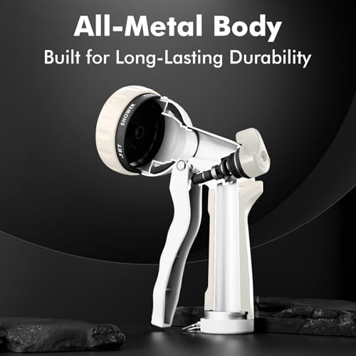 RESTMO Garden Hose Nozzle, Heavy Duty Metal Water Hose Nozzle with 7 Adjustable Spray Patterns, High Pressure Hand Sprayer with Flow Control, Best for Watering Plant & Lawn, Washing Car & Pet, White - color: White