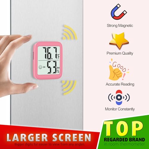 Antonki 2 Pack Room Thermometer Indoor Hygrometer | Monitor Temperature & Humidity, Accurate, Fast Read, Easy To View, Magnetic/Kickstand/Hanging, ℉/℃, w/ Battery, Compact - color: 2 Pcs* Pink