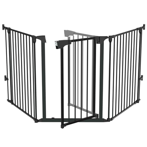 Bonnlo Baby Safety Gate, 82-Inch Configurable Walk-Through Fence for Toddler/Pet/Dog/Cat/Puppy, Adjustable Metal Barrier for Fireplace/Stairs/Doorways - color: Black, style: 74 InchL x 29 InchH(3-Panel)