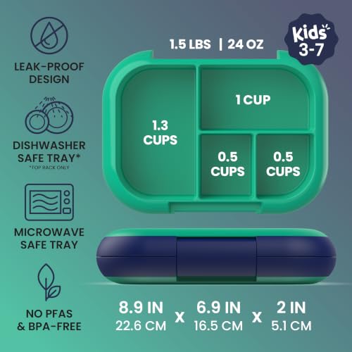 Bentgo Chill Kids 4-Compartment Bento Box Leakproof Lunch Box | Built-In Ice Pack, 3.3 Cup Capacity, BPA-Free, Microwave & Dishwasher Safe Tray, Ideal for Ages 3–7 (Green/Navy) - color: Green/Navy