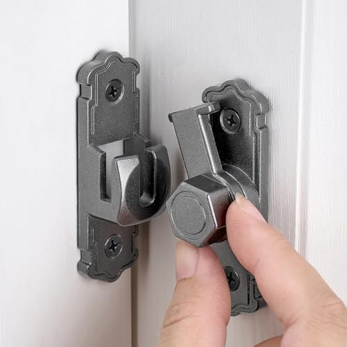 Grey Aluminum Alloy 90/180 Degree Gate Lock,Barn Door Latches | Flip Gate Latches,Right Angle Door Lock Latch,Sliding Door Latches,for bedroom,garage,window,pet enclosures,drawer,cabinet - color: Gray