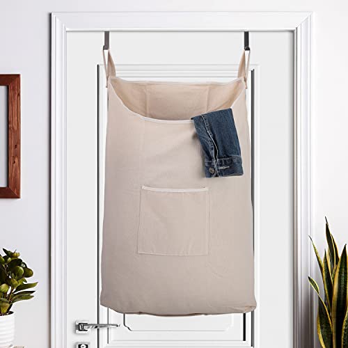 Hanging Laundry Hamper with Front Pocket, Beige, 65 Liters | Clothes Hanging collector, Hanging laundry bag with steel hooks,Clothes Laundry Storage Bag,Space-Saving - color: Beige, size: 65 Liters