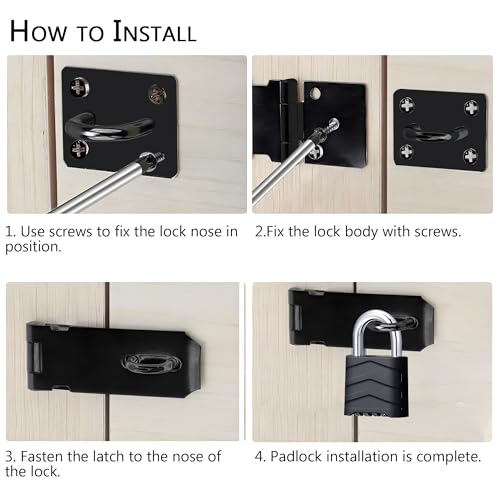 2 Set of Door Security Lock Kit, 4 Digit Combination Waterproof Padlock with 180-Degree Stainless Steel Garden Gate Hasp Lock,for Shed Door Wooden Gate Storage Box (Black 4 inch) - color: Door Latch with Combo Lock - 2 Pack