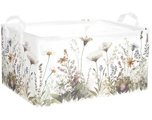 Wild Flowers Shelf Basket Floral Baby Shower Basket for Kids Girls Room Rectangle Clothes Toys Cube Storage Basket (Flowers) - color: Wild flower
