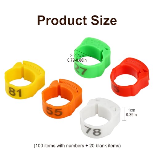 Chicken Leg Bands, 120Pcs Poultry Foot Large Tags, 20-22mm, Adjustable Hen Identification Leg Ring with Number, Chicken Coop Accessories for Ducks, Guinea, Pigeons & Goose