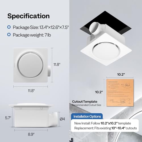 VIVOHOME Bathroom Exhaust Fan with Light & Humidity Sensor (160-110-50CFM) | Autoflow, 2700K/4000K/5700K & EC Motor, Retrofit Ceiling Mount Bath Fan, No Attic Access Needed (Install Kit, 4-in Duct) - style: 3CCT Lights & 160-110-30CFM