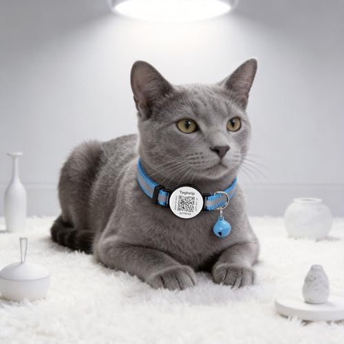 Smart QR Code Cat Collar 2-Pack, Breakaway Reflective Collar with Permanent Online Profile, Adjustable 7.5-12.5 Inch Safety Collar for Cats (Orang & Blue) - color: Reflective Strip - Orang & Blue
